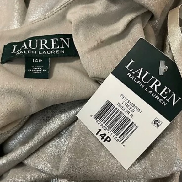 Ralph Lauren Silver Dress Size 14P Women’s Marbled Metallic Large 14 Petite NWT - Picture 3 of 5